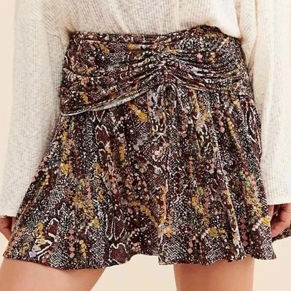 Free People Saturday Sunday Side Zip Mini Skirt In Brown Combo Size XS - Picture 2 of 7